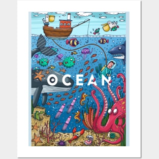 Ocean life colorful illustration Posters and Art